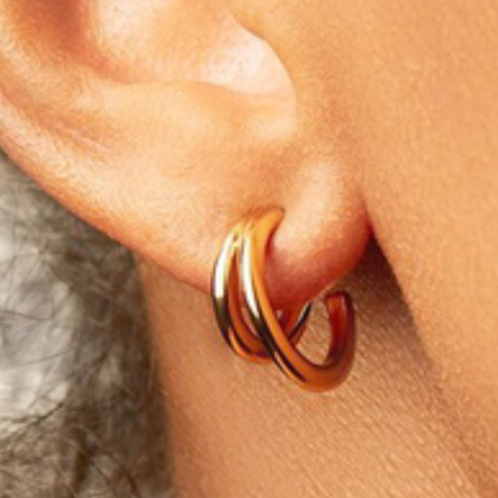 Golden Sterling Silver Stud earrings double layer coil NWT